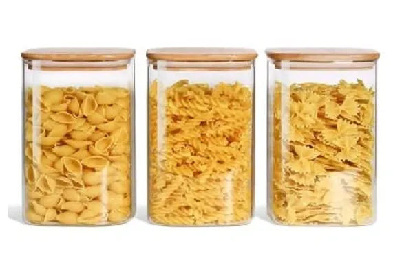 Pack_of_3_Borosilicate_Glass_Jars_with_Silcone_Seal_Airtight_Bamboo_Lids_Tea_Container_Clear_Kitchen_Storage_Jar_with_Bamboo_Shelf_Kitchen_Canister_Set,_280_ML