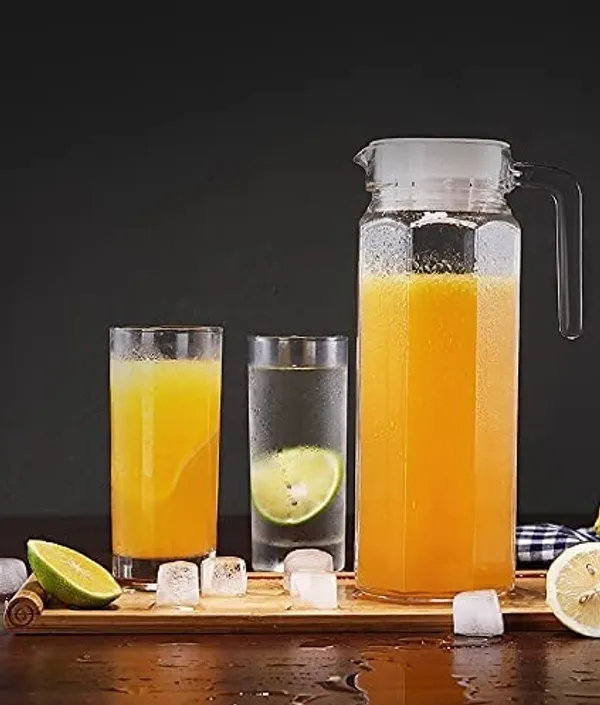 1100_ml_Glass_Jug_Pitcher_with_Plastic_lid,_iced_Tea_Pitcher_Water_jug_hot_Cold_Water_ice_Tea,_Milk_and_Juice_Beverage_Carafes_1.1_LTR,_Transparent