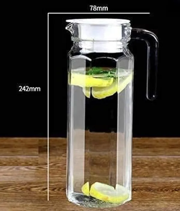 Set_of_2,_1100_ml_Glass_Jug_Pitcher_with_Plastic_lid_Iced_Tea_Pitcher_Water_jug_hot_Cold_Water_ice_Tea,_Milk_and_Juice_Beverage_Carafes_1.1_LTR_Each,_Transparent