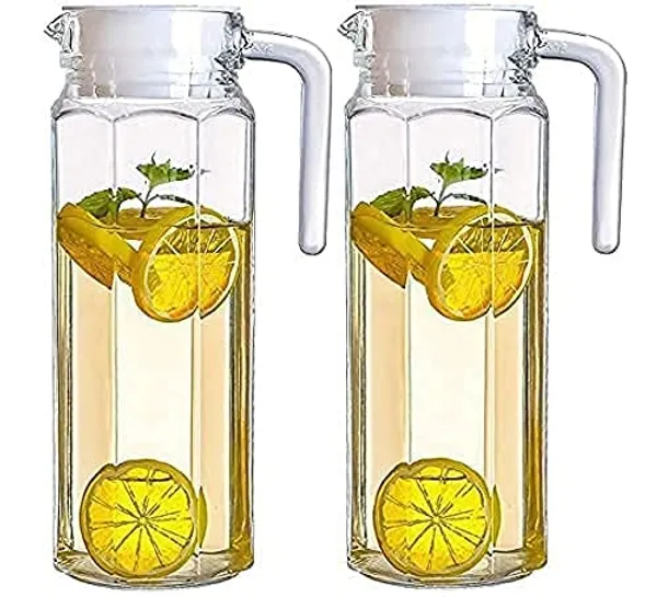 Set_of_2,_1100_ml_Glass_Jug_Pitcher_with_Plastic_lid_Iced_Tea_Pitcher_Water_jug_hot_Cold_Water_ice_Tea,_Milk_and_Juice_Beverage_Carafes_1.1_LTR_Each,_Transparent