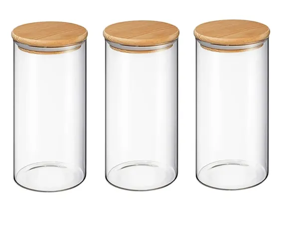 Borosilicate_Glass_Jars_with_Bamboo_Wood_Air_Tight_Lids_Tea_Container_Clear_Kitchen_Storage_Jar_with_Bamboo_Shelf_Kitchen_Canister_Set,_450_ML,_3_Pieces_Set,_Clear