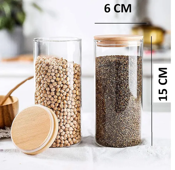 Borosilicate_Glass_Jars_with_Bamboo_Wood_Air_Tight_Lids_Tea_Container_Clear_Kitchen_Storage_Jar_with_Bamboo_Shelf_Kitchen_Canister_Set,_450_ML,_3_Pieces_Set,_Clear