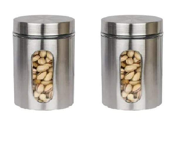 2_Pieces_500_ML_Each_Airtight_Glass_Jar_Food_Storage_Container_with_Stainless_Steel_Cover_Window_Visible_Canister_Set_Glass_&_Airtight_Lid,_Silver