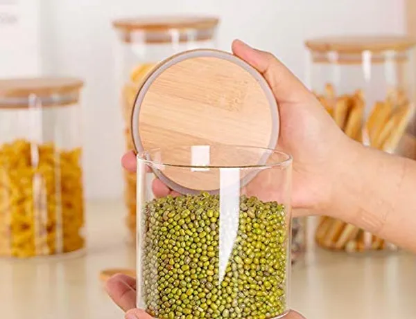 800_ML,_Borosilicate_Glass_Jars_with_Bamboo_Wood_Air_Tight_Lids_Tea_Coffee_Cereals_Grains_Storage_Container_Clear_Kitchen_Jar_Canister_Set,_Clear