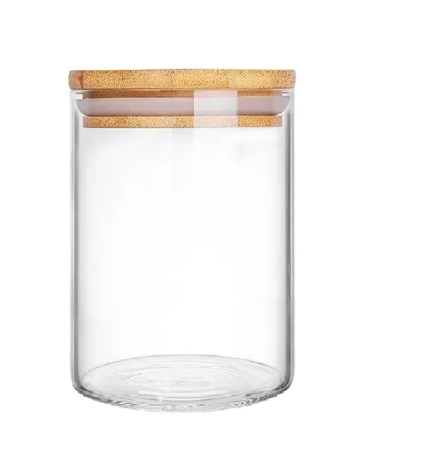 800_ML,_Borosilicate_Glass_Jars_with_Bamboo_Wood_Air_Tight_Lids_Tea_Coffee_Cereals_Grains_Storage_Container_Clear_Kitchen_Jar_Canister_Set,_Clear