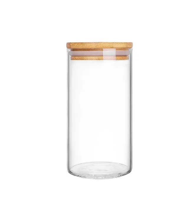 1000_ML,_Borosilicate_Glass_Jars_with_Bamboo_Wood_Air_Tight_Lids_Tea_Coffee_Cereals_Grains_Storage_Container_Clear_Kitchen_Jar_Canister_Set,_Clear