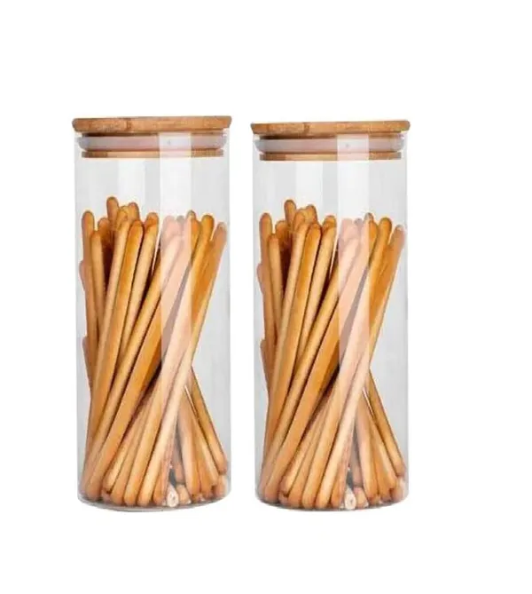 Set_of_2,_Borosilicate_Glass_Jars_with_Bamboo_Wood_Air_Tight_LidsTea_Coffee_Cereals_Grains_Storage_Kitchen_Container_Clear_Kitchen_Jar_Canister_Set_1000_ML_Each,_Clear