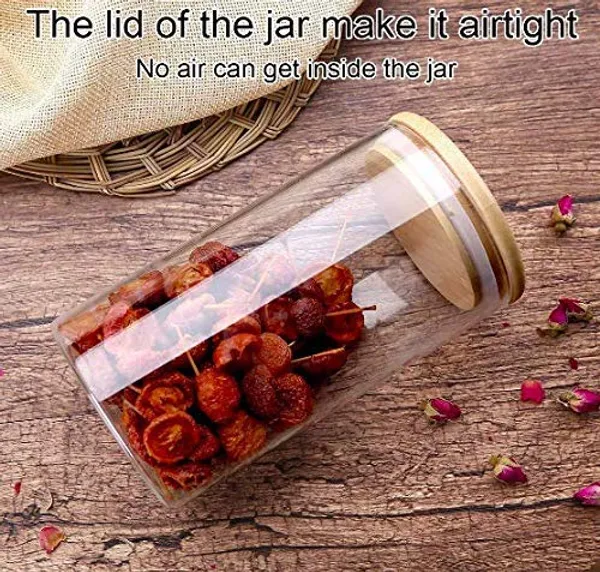 1400_ML,_Borosilicate_Glass_Jars_with_Bamboo_Wood_Air_Tight_Tea_Coffee_Cereals_Grains_Storage_Container_Clear_Kitchen_Jar_Canister_Set,_Clear
