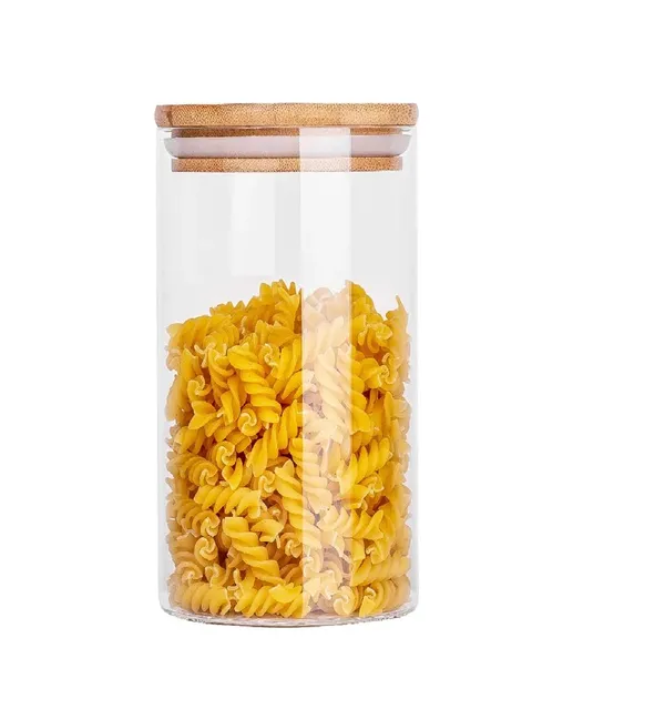 1400_ML,_Borosilicate_Glass_Jars_with_Bamboo_Wood_Air_Tight_Tea_Coffee_Cereals_Grains_Storage_Container_Clear_Kitchen_Jar_Canister_Set,_Clear