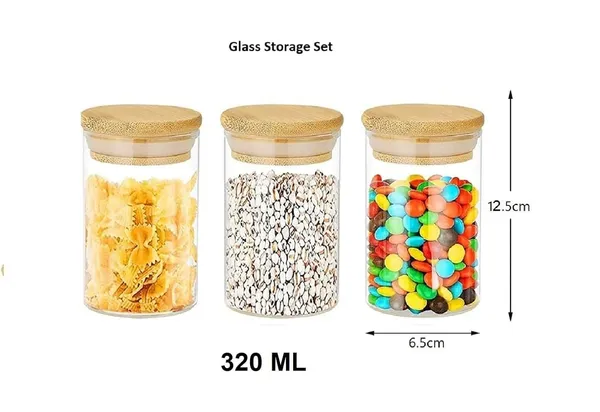 Pack_fo_3,_320_ML_Borosilicate_Glass_Jars_with_Bamboo_Wood_Air_Tight_Lids_Tea_Container_Clear_Kitchen_Storage_Jar_with_Bamboo_Shelf_Container_Canister_Set,_Clear