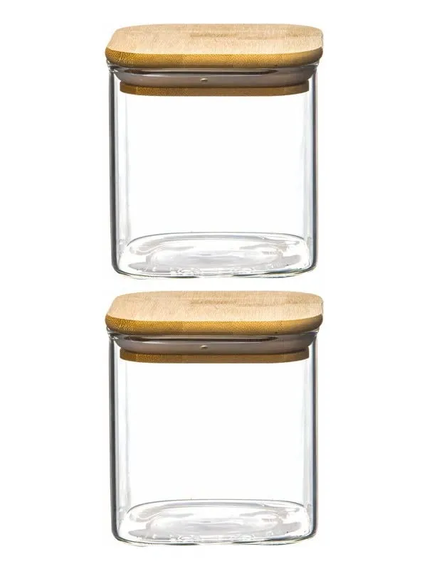 750_ML_Borosilicate_Glass_Jars_with_Silcone_Seal_Airtight_Bamboo_Lids_Tea_Container_Clear_Kitchen_Storage_Jar_with_Bamboo_Shelf_Kitchen_Canister_Set,_2_Pieces,_Clear