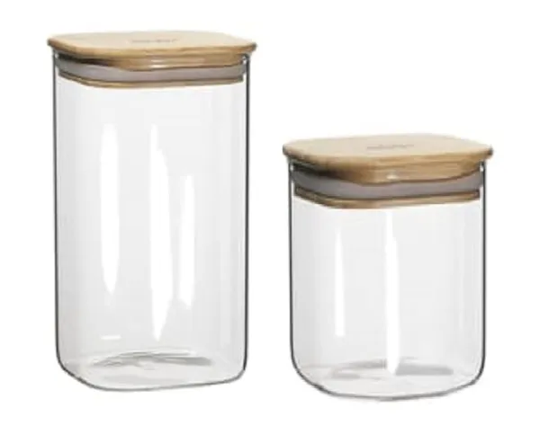 Pack_of_2,_750_ML_and_1200_ML_Borosilicate_Glass_Jars_with_Silcone_Seal_Airtight_Bamboo_Lids_Tea_Container_Clear_Kitchen_Storage_Jar_with_Bamboo_Shelf_Kitchen_Canister_Set,_Clear