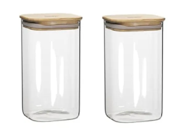 1.2_L_Borosilicate_Glass_Jars_with_Silcone_Seal_Airtight_Bamboo_Lids_Tea_Container_Clear_Kitchen_Storage_Jar_with_Bamboo_Shelf_Kitchen_Canister_Set,_2_Pieces,_Clear