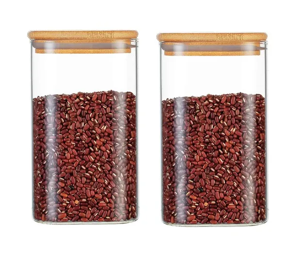 1.2_L_Borosilicate_Glass_Jars_with_Silcone_Seal_Airtight_Bamboo_Lids_Tea_Container_Clear_Kitchen_Storage_Jar_with_Bamboo_Shelf_Kitchen_Canister_Set,_2_Pieces,_Clear