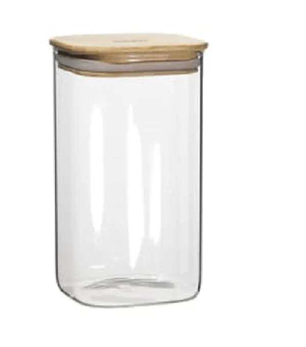 1.2_L_Borosilicate_Glass_Jars_with_Silcone_Seal_Airtight_Bamboo_Lids_Tea_Container_Clear_Kitchen_Storage_Jar_with_Bamboo_Shelf_Kitchen_Canister_Set,_1200_ML,_Clear