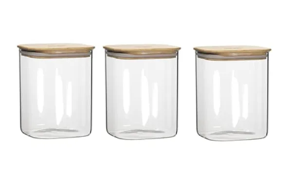 950_ML_Borosilicate_Glass_Jars_with_Silcone_Seal_Airtight_Bamboo_Lids_Tea_Container_Clear_Kitchen_Storage_Jar_with_Bamboo_Shelf_Kitchen_Canister_Set,_3_Pieces,_Clear
