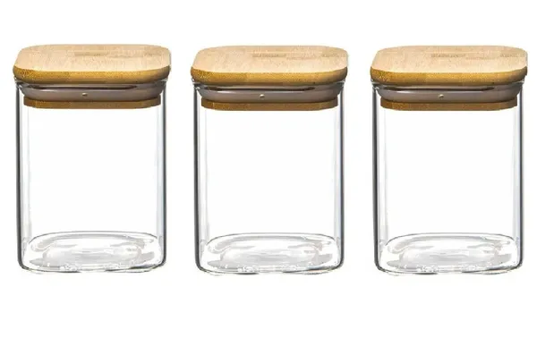 750_ML_Borosilicate_Glass_Jars_with_Silcone_Seal_Airtight_Bamboo_Lids_Tea_Container_Clear_Kitchen_Storage_Jar_with_Bamboo_Shelf_Kitchen_Canister_Set,_3_Pieces,_Clear