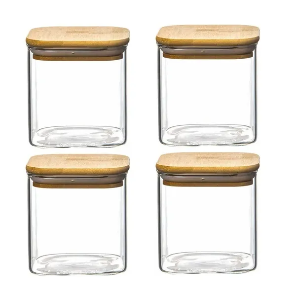 750_ML_Borosilicate_Glass_Jars_with_Silcone_Seal_Airtight_Bamboo_Lids_Tea_Container_Clear_Kitchen_Storage_Jar_with_Bamboo_Shelf_Kitchen_Canister_Set,_4_Pieces,_Clear