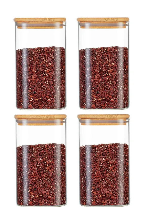 1.2_L_Borosilicate_Glass_Jars_with_Silcone_Seal_Airtight_Bamboo_Lids_Tea_Container_Clear_Kitchen_Storage_Jar_with_Bamboo_Shelf_Kitchen_Canister_Set,_4_Pieces,_Clear