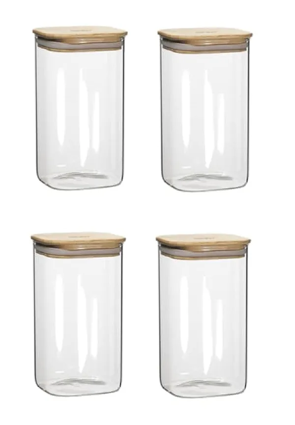 1.2_L_Borosilicate_Glass_Jars_with_Silcone_Seal_Airtight_Bamboo_Lids_Tea_Container_Clear_Kitchen_Storage_Jar_with_Bamboo_Shelf_Kitchen_Canister_Set,_4_Pieces,_Clear
