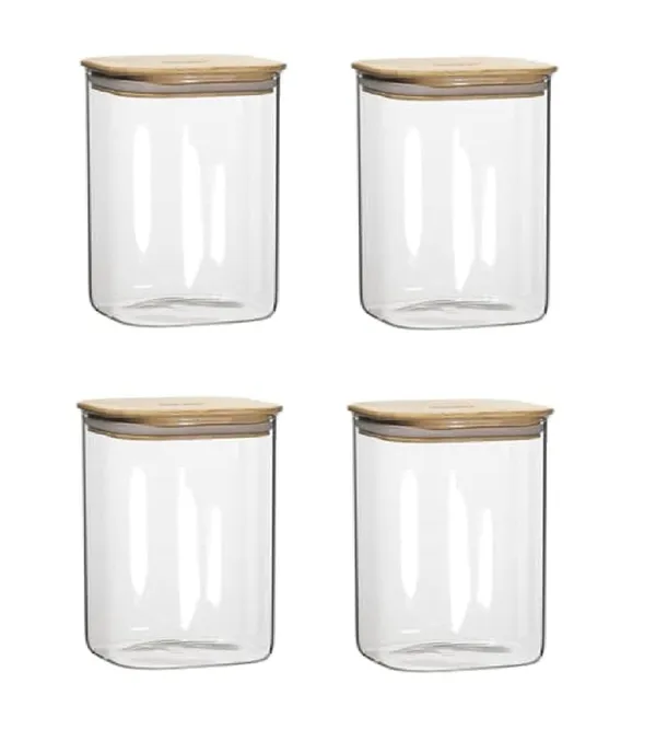 950_ML_Borosilicate_Glass_Jars_with_Silcone_Seal_Airtight_Bamboo_Lids_Tea_Container_Clear_Kitchen_Storage_Jar_with_Bamboo_Shelf_Kitchen_Canister_Set,_4_Pieces,_Clear