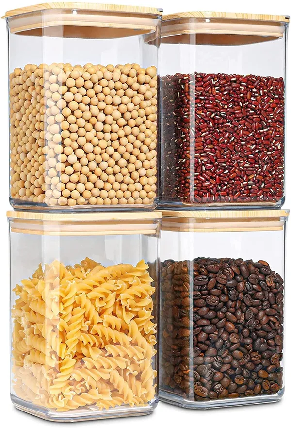 950_ML_Borosilicate_Glass_Jars_with_Silcone_Seal_Airtight_Bamboo_Lids_Tea_Container_Clear_Kitchen_Storage_Jar_with_Bamboo_Shelf_Kitchen_Canister_Set,_4_Pieces,_Clear