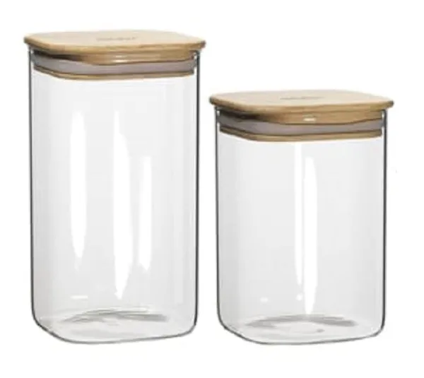 Pack_of_2,_1200_ML_and_950_ML_Borosilicate_Glass_Jars_with_Silcone_Seal_Airtight_Bamboo_Lids_Tea_Container_Clear_Kitchen_Storage_Jar_with_Bamboo_Shelf_Kitchen_Canister_Set,_Clear