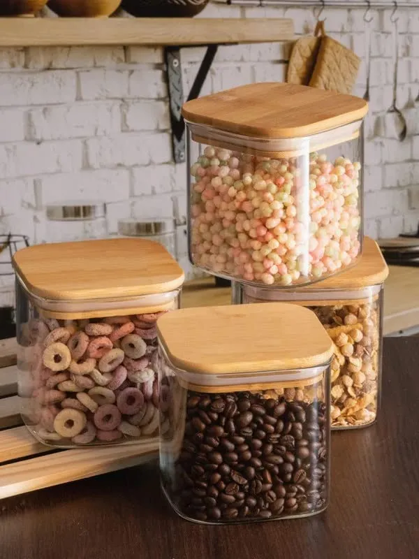 Pack_of_2,_1200_ML_and_950_ML_Borosilicate_Glass_Jars_with_Silcone_Seal_Airtight_Bamboo_Lids_Tea_Container_Clear_Kitchen_Storage_Jar_with_Bamboo_Shelf_Kitchen_Canister_Set,_Clear