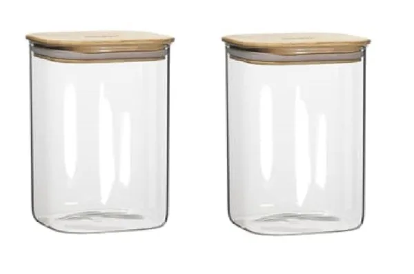 950_ML_Borosilicate_Glass_Jars_with_Silcone_Seal_Airtight_Bamboo_Lids_Tea_Container_Clear_Kitchen_Storage_Jar_with_Bamboo_Shelf_Kitchen_Canister_Set,_2_Pieces,_Clear