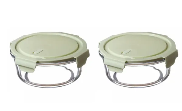 2_Pieces_Round_Borosilicate_Glass_Food_Storage_Oven_Safe_Container_Set_with_Air_Vent_Airtight_Lid_Microwave_Safe_Bowl,_Glass_Reheating_Bowl_Tiffin,_620_ML