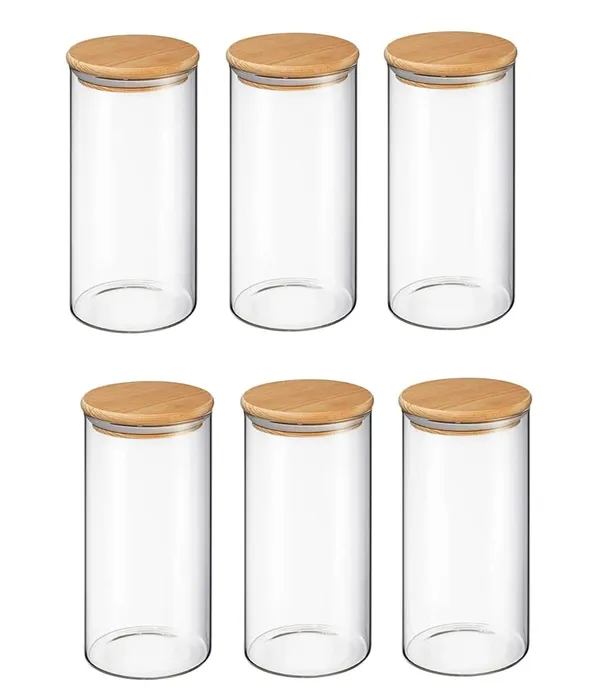 Pack_of_6,_Borosilicate_Glass_Jars_with_Bamboo_Wood_Air_Tight_Lids_Tea_Container_Clear_Kitchen_Storage_Jar_with_Bamboo_Shelf_Kitchen_Canister_Set,_450_ML,_Clear