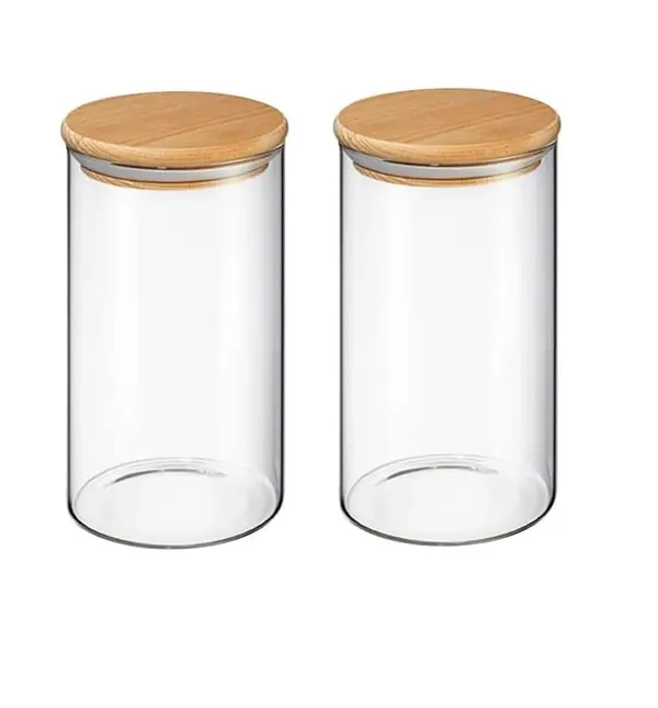 Pack_of_2,_Borosilicate_Glass_Jars_with_Bamboo_Wood_Air_Tight_Lids_Tea_Container_Clear_Kitchen_Storage_Jar_with_Bamboo_Shelf_Kitchen_Canister_Set,_450_ML,_Clear