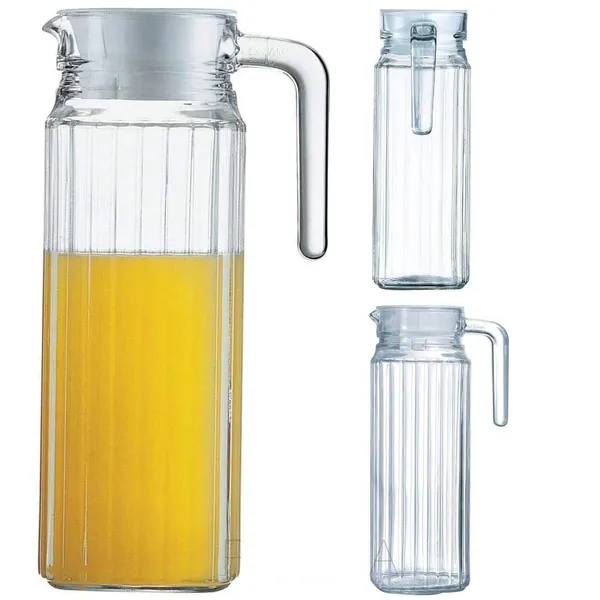 Rectangular_1100_ml_Fluted_Glass_Jug_Pitcher_with_Plastic_lid,_iced_Tea_Pitcher_Water_jug_hot_Cold_Water_ice_Tea,_Milk_and_Juice_Beverage_Carafes_1.1_LTR,_1_Piece,_Transparent
