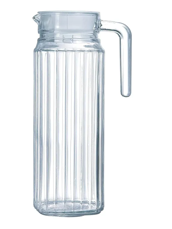 Rectangular_1100_ml_Fluted_Glass_Jug_Pitcher_with_Plastic_lid,_iced_Tea_Pitcher_Water_jug_hot_Cold_Water_ice_Tea,_Milk_and_Juice_Beverage_Carafes_1.1_LTR,_1_Piece,_Transparent