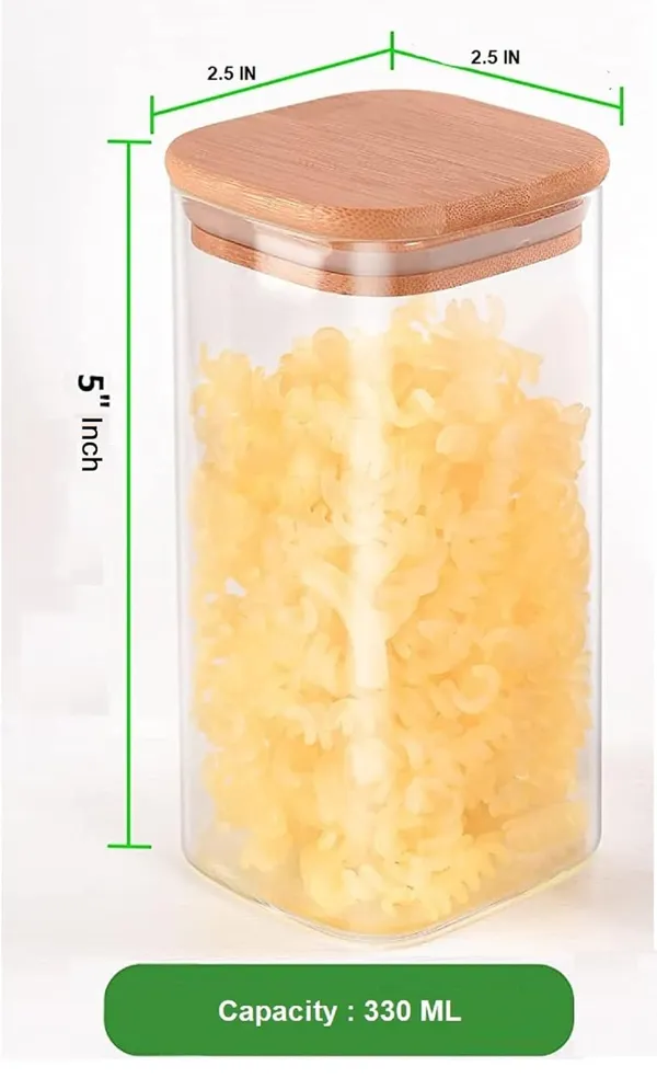 330_ML_Borosilicate_Glass_Jars_with_Silcone_Seal_Airtight_Bamboo_Lids_Tea_Container_Clear_Kitchen_Storage_Jar_with_Bamboo_Shelf_Kitchen_Canister_Set,_4_Pieces,_Clear