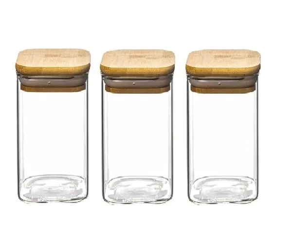 _330_Ml,_Small_Size_Borosilicate_Glass_Jars_With_Silcone_Seal_Airtight_Bamboo_Lids_Tea_Container_Clear_Kitchen_Storage_Jar_With_Bamboo_Shelf_Kitchen_Canister_Set,_3_Pieces,_Clear