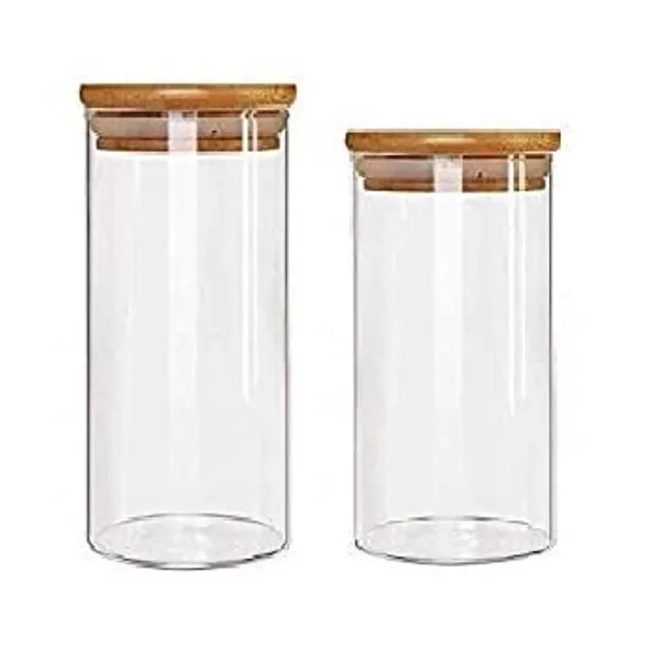 Pack_of_2,_1000_ML_&_1400_ML,_Borosilicate_Glass_Jars_with_Bamboo_Wood_Air_Tight_Lids_Tea_Coffee_Cereals_Grains_Storage_Container_Clear_Kitchen_Jar_Canister_Set,_Clear