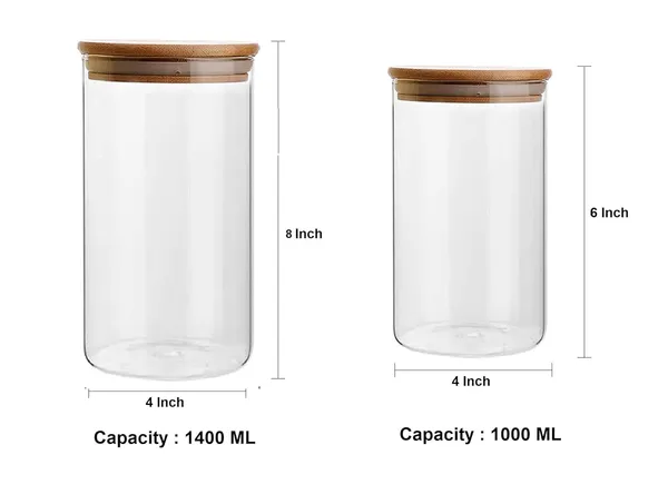 Pack_of_2,_1000_ML_&_1400_ML,_Borosilicate_Glass_Jars_with_Bamboo_Wood_Air_Tight_Lids_Tea_Coffee_Cereals_Grains_Storage_Container_Clear_Kitchen_Jar_Canister_Set,_Clear