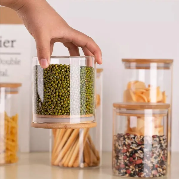 Pack_of_2,_680_&_800_ML,_Borosilicate_Glass_Jars_with_Bamboo_Wood_Air_Tight_Lids_Tea_Coffee_Cereals_Grains_Storage_Container_Clear_Kitchen_Jar_Canister_Set,_Clear