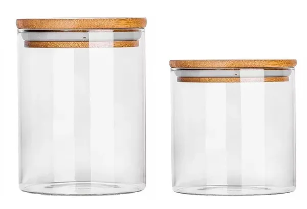 Pack_of_2,_680_&_800_ML,_Borosilicate_Glass_Jars_with_Bamboo_Wood_Air_Tight_Lids_Tea_Coffee_Cereals_Grains_Storage_Container_Clear_Kitchen_Jar_Canister_Set,_Clear