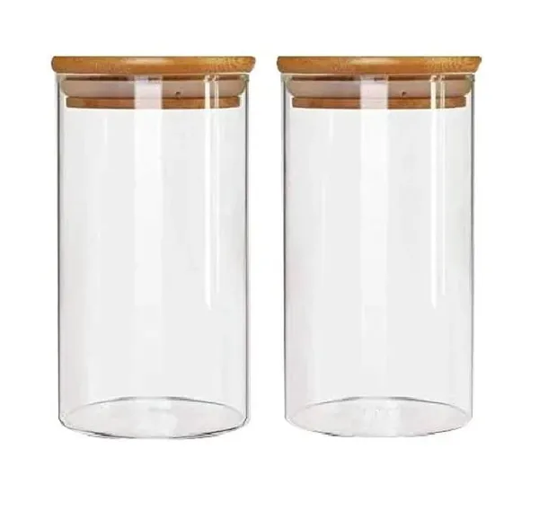 Pack_of_2,_1200_ML,_Borosilicate_Glass_Jars_with_Bamboo_Wood_Air_Tight_Lids_Tea_Container_Clear_Kitchen_Storage_Jar_with_Bamboo_Shelf_Kitchen_Canister_Set,_1.2_Liter,_Clear