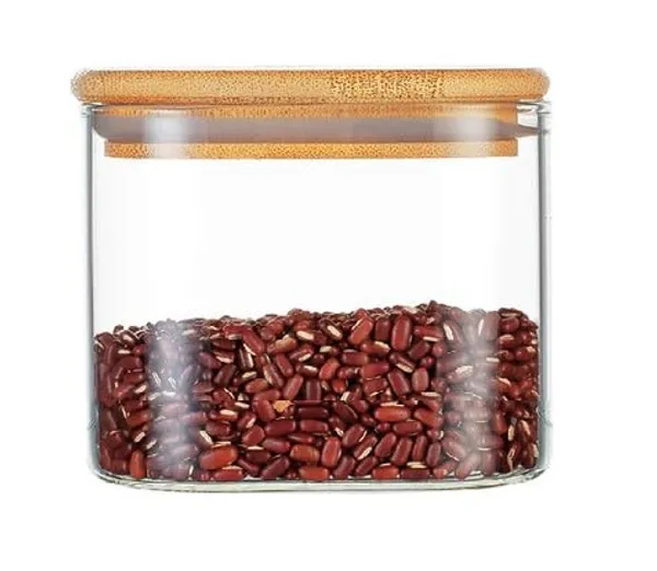 500_ML_Borosilicate_Glass_Jars_with_Silcone_Seal_Airtight_Bamboo_Lids_Tea_Container_Clear_Kitchen_Storage_Jar_with_Bamboo_Shelf_Kitchen_Canister_Set,_1_Pieces,_Clear