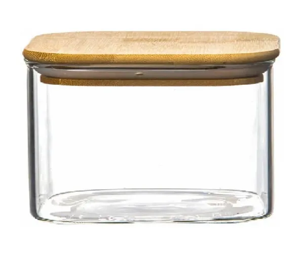 500_ML_Borosilicate_Glass_Jars_with_Silcone_Seal_Airtight_Bamboo_Lids_Tea_Container_Clear_Kitchen_Storage_Jar_with_Bamboo_Shelf_Kitchen_Canister_Set,_1_Pieces,_Clear