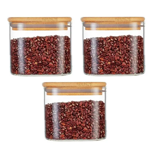 500_ML_Borosilicate_Glass_Jars_with_Silcone_Seal_Airtight_Bamboo_Lids_Tea_Container_Clear_Kitchen_Storage_Jar_with_Bamboo_Shelf_Kitchen_Canister_Set,_3_Pieces,_Clear