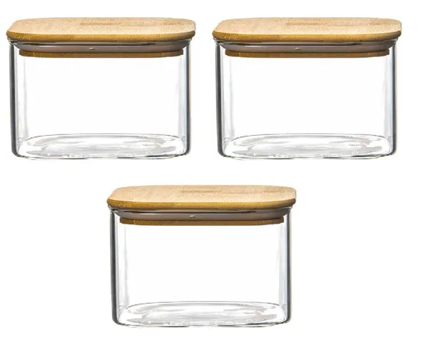 500_ML_Borosilicate_Glass_Jars_with_Silcone_Seal_Airtight_Bamboo_Lids_Tea_Container_Clear_Kitchen_Storage_Jar_with_Bamboo_Shelf_Kitchen_Canister_Set,_3_Pieces,_Clear