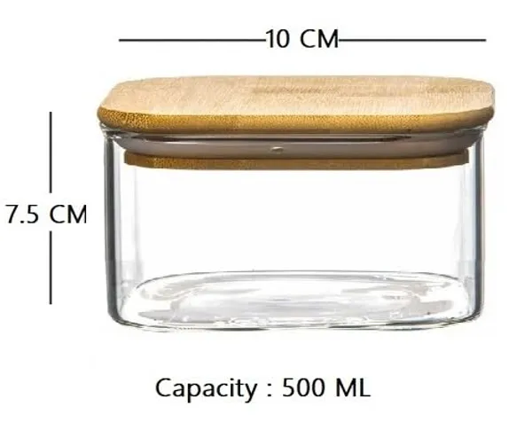 500_ML_Borosilicate_Glass_Jars_with_Silcone_Seal_Airtight_Bamboo_Lids_Tea_Container_Clear_Kitchen_Storage_Jar_with_Bamboo_Shelf_Kitchen_Canister_Set,_3_Pieces,_Clear