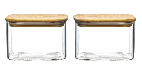 500_ML_Borosilicate_Glass_Jars_with_Silcone_Seal_Airtight_Bamboo_Lids_Tea_Container_Clear_Kitchen_Storage_Jar_with_Bamboo_Shelf_Kitchen_Canister_Set,_2_Pieces,_Clear