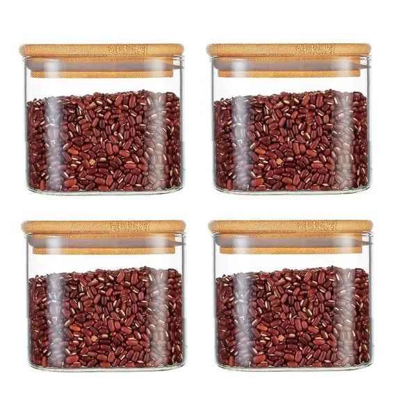 500_ML_Borosilicate_Glass_Jars_with_Silcone_Seal_Airtight_Bamboo_Lids_Tea_Container_Clear_Kitchen_Storage_Jar_with_Bamboo_Shelf_Kitchen_Canister_Set,_4_Pieces,_Clear