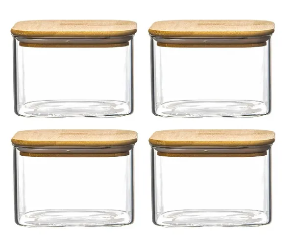 500_ML_Borosilicate_Glass_Jars_with_Silcone_Seal_Airtight_Bamboo_Lids_Tea_Container_Clear_Kitchen_Storage_Jar_with_Bamboo_Shelf_Kitchen_Canister_Set,_4_Pieces,_Clear