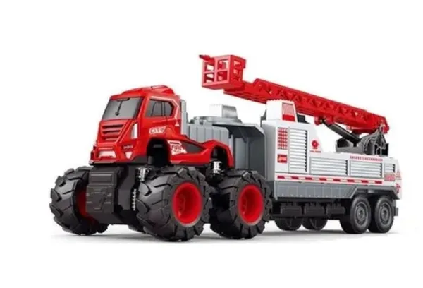 Inertia_Friction_Powered_1:43_Scale_4_X_4_Big_Wheel_Metal_Die_Cast_Fire_Brigade_Rescue_Ladder_Truck_-_10_Inches,_Extendable_Ladder,_Red